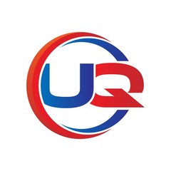 uq logo vector modern initial swoosh circle blue and red