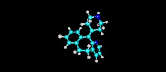 Desloratadine molecular structure isolated on black