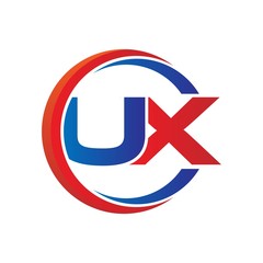 ux logo vector modern initial swoosh circle blue and red