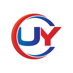 uy logo vector modern initial swoosh circle blue and red