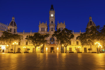 Fototapeta na wymiar Valencia City Hall on Plaza del Ayuntamiento in Valencia