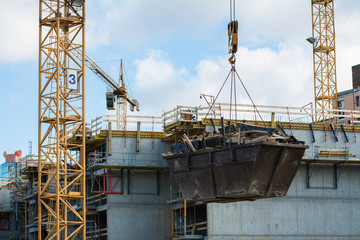 Fototapeta na wymiar Crane built at a dismantled site in Bratislava, Slovakia, central Europe