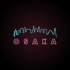 Osaka skyline neon style in editable vector file.