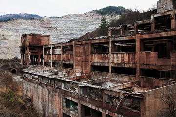 Old destroyed ironworks in small town Vares near Sarajevo , Bosnia and Herzegovina