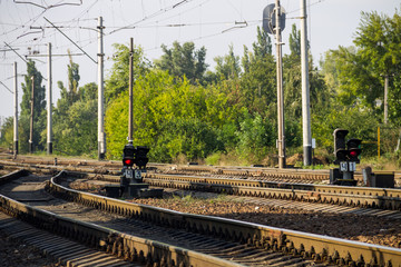 Red semaphore signal on the railway