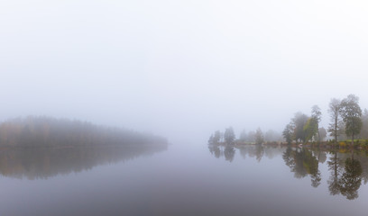 Foggy morning by the lake