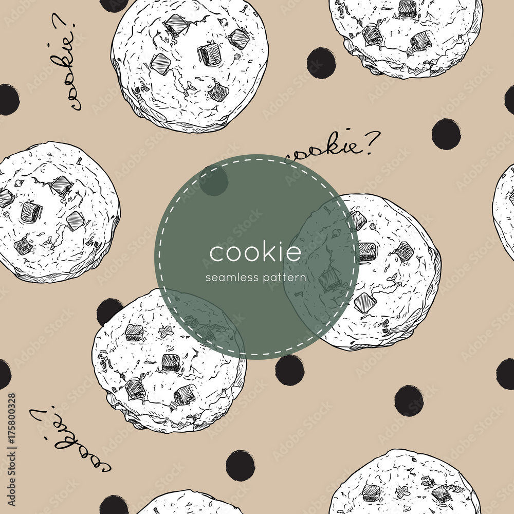 Wall mural chocolate chip cookie., seamless pattern vector.