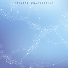 Geometric graphic background molecule and communication. Big data complex with compounds. Perspective backdrop. Minimal array. Digital data visualization. Scientific cybernetic vector illustration.
