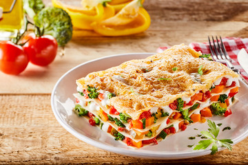 Colorful appetizer of Italian vegetable lasagna
