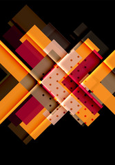 Colorful triangles and arrows on dark background