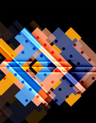 Colorful triangles and arrows on dark background