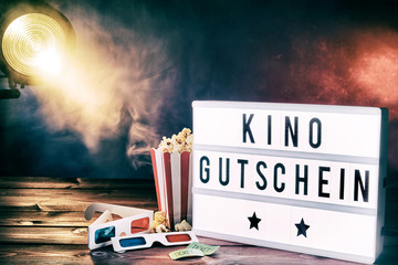 Cinema movie theme with popcorn and kino gutschein