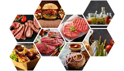 Hexagonal collage of assorted barbecue foods