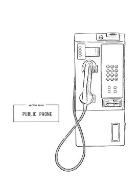 Public Phone Hand Draw Sketch Vector.