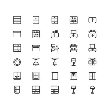 Minimal icon set of Furniture and Household Vector Line Icons Collection , good choice to use for website project , Ui and Ux design, mobile app and more. All vector icons based on 32px grid.