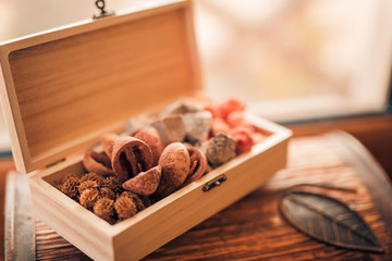 Christmas decoration, winter mood, holiday decoration. Interior design elements for christmas