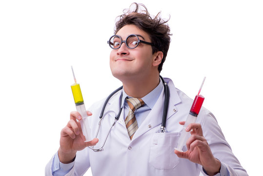 Фото врача со шприцом Crazy Scientist Изображения: просматривайте стоковые фотографии, векторные изобр