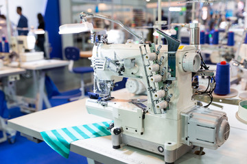 Overlock machine, nobody, clothing sew on fabric