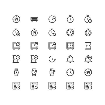 Minimal icon set of Time and Calendar Vector Line Icons Collection , good choice to use for website project , Ui and Ux design, mobile app and more. All vector icons based on 32px grid.