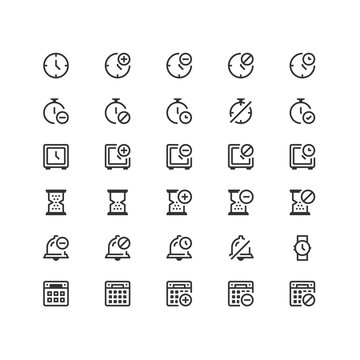Minimal icon set of Time and Calendar Vector Line Icons Collection , good choice to use for website project , Ui and Ux design, mobile app and more. All vector icons based on 32px grid.