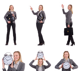 Businesswoman in gray suit isolated on white
