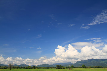 light blue sky and green mountain beautiful bright sunlight  view  landscape outdoor background