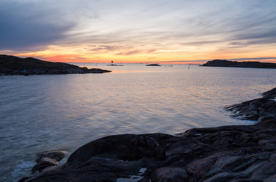Quiet shores of Utö island in the Baltic sea during the sunset time