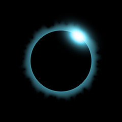 Total eclipse of the sun, solar eclipse on black background, light effect, aqua color