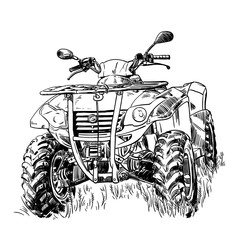 Sketch vector illustration, quad bike silhouette, ATV logo design on a white background © samuii