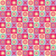 Seamless pattern with funny cartoon flowers and herbs.