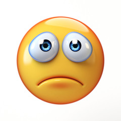 Sad emoji isolated on white background, depressed emoticon 3d rendering