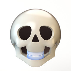 Skull face emoji isolated on white background, dead emoticon 3d rendering