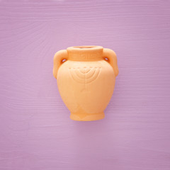 jewish holiday Hanukkah image background with traditional oil ceramic jug