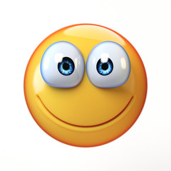 Happy emoji isolated on white background, smiling face emoticon 3d rendering