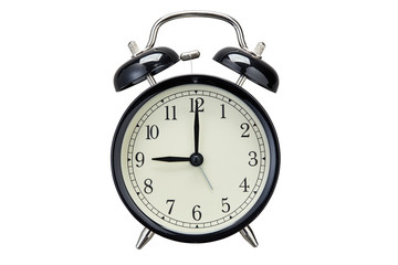 Alarm clock shows half past twelve isolated on white background
