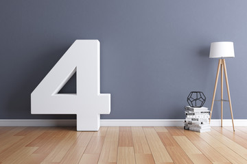 Mock up interior font 3d rendering number 4