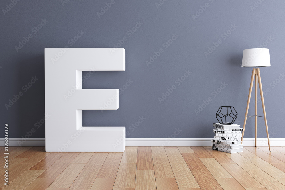 Fototapete mock up interior font 3d rendering letter e