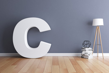 Mock up interior font 3d rendering letter C