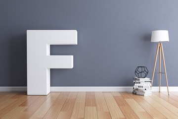 Mock up interior font 3d rendering letter F
