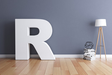 Mock up interior font 3d rendering letter R - obrazy, fototapety, plakaty