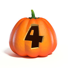 Halloween pumpkin font number 4 3d rendering