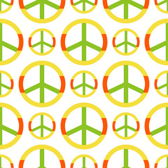 Vector peace symbol made of hippie theme pacifism sign style seamless pattern ornamental background.