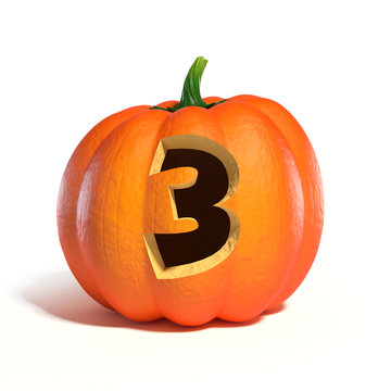 Halloween pumpkin font number 3 3d rendering