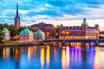 Fototapeta na wymiar Scenic evening panorama of Stockholm, Sweden