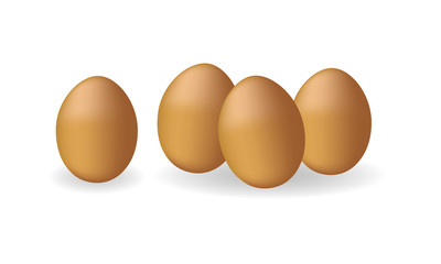 Four vector realistic white eggs. Isolated eggs on white background. 