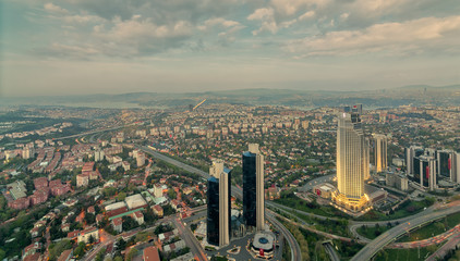 Fototapeta na wymiar Istanbul city view from Istanbul Sapphire skyscraper overlooking the Bosphorus at dusk, Istanbul, Turkey