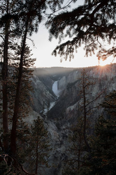 View of the Yellowstone Falls in Yellowstone National Park