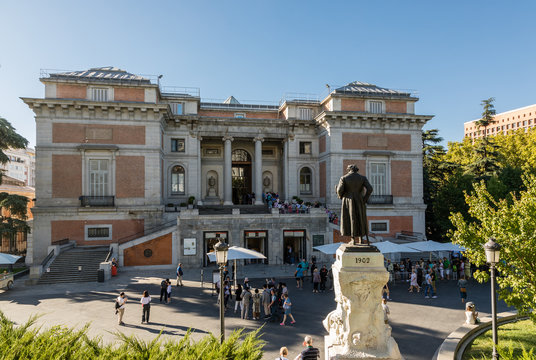 Entrance to the Prado Museum in Madrid, with the statue of Philip II in the foreground