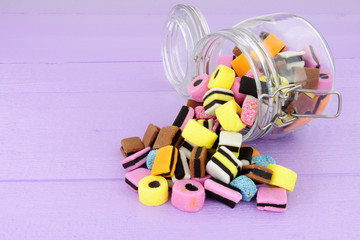 Jar filled with  traditional liquorice allsorts candy