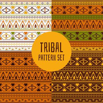 Set of tribal pattern vector seamless. Native American, Aztec, Mexican indian, Peru inca or African print. Ethnics background for fabric, wallpaper, wrapping paper and card template.